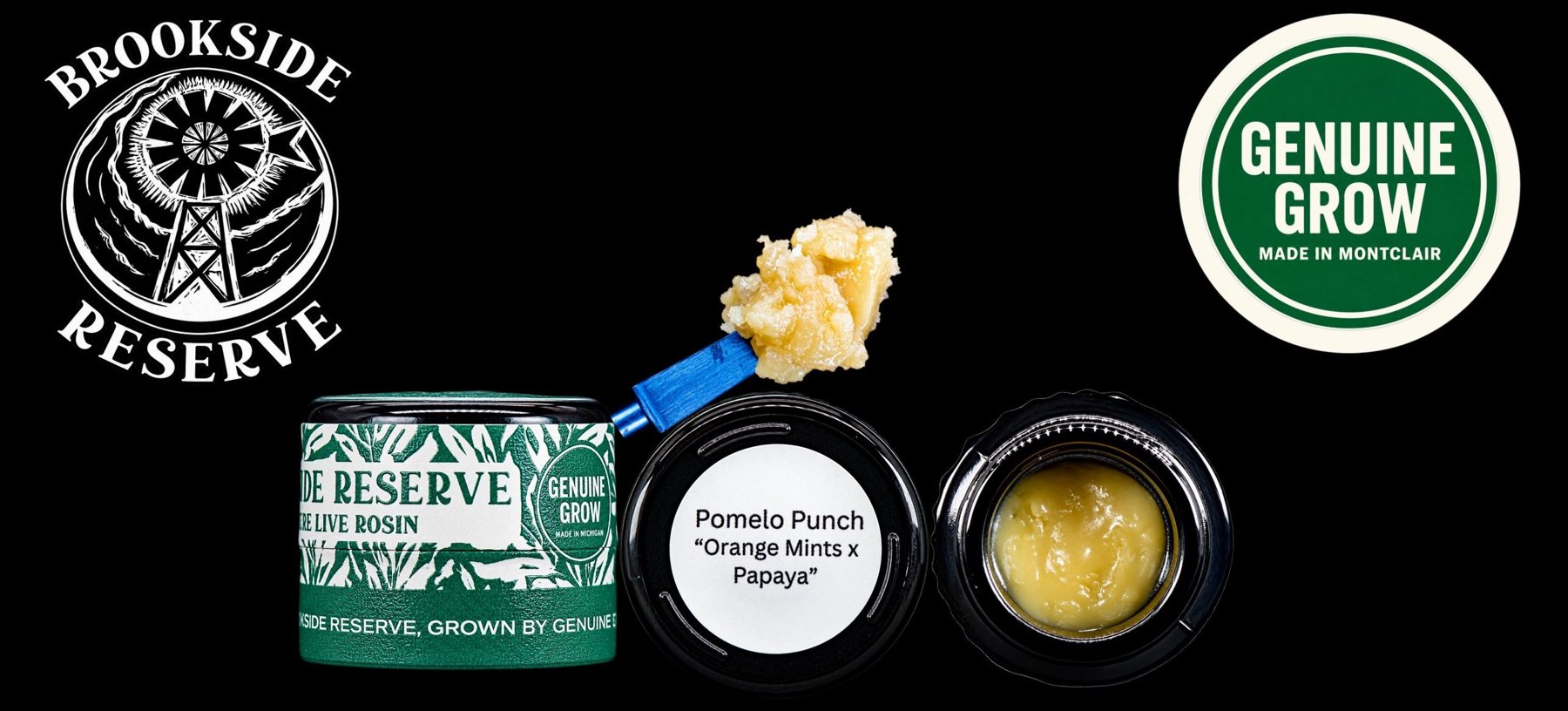 Brookside Reserve live rosin, Pomelo Punch, grown by Genuine Grow