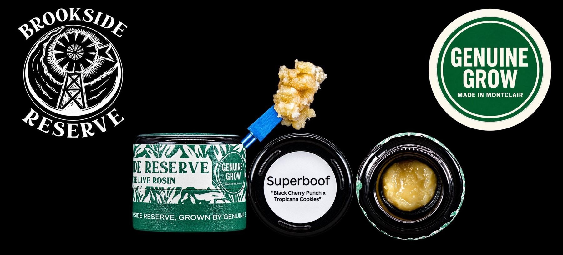 Brookside Reserve live rosin, Superboof, grown by Genuine Grow
